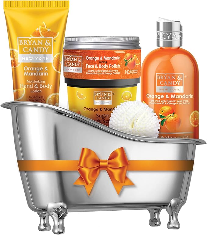 BRYAN & CANDY New York Orange and Mandarin Bath Tub Kit for Complete Home Spa Experience (Shower Gel, Hand and Body Lotion, Sugar Scrub, Body Polish) - Image 2